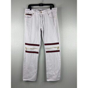 Premium Label Men White 38/34 Fashion Jeans Zipper Knee Urban Wear